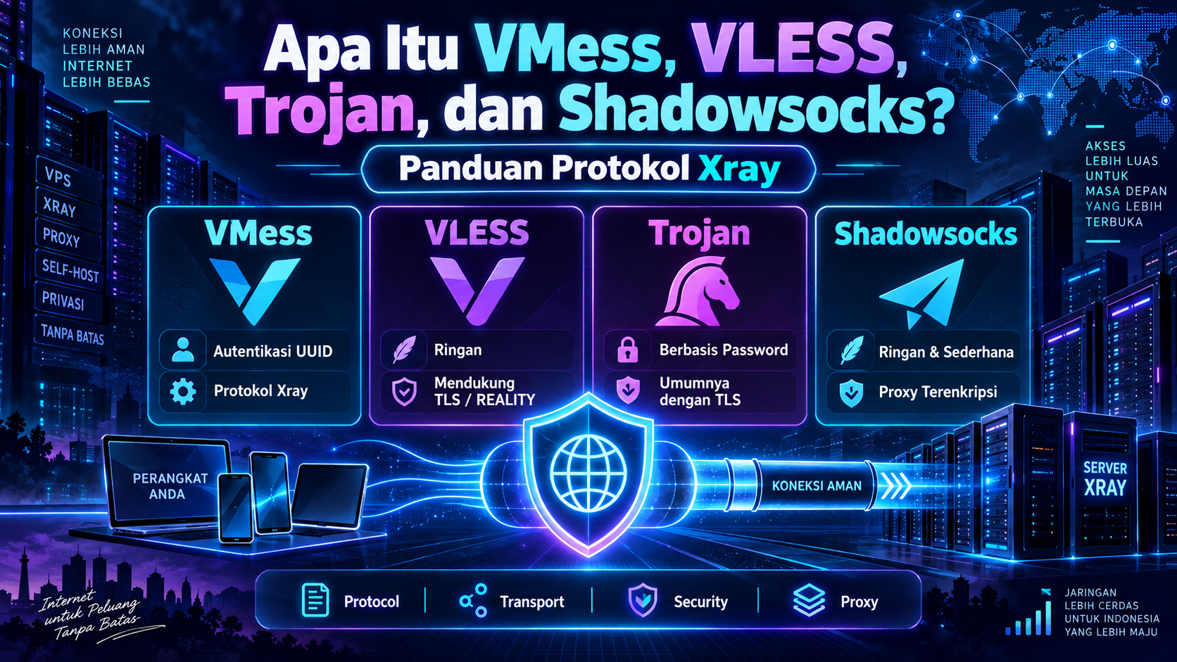 Apa Itu VMess, VLESS, Trojan, dan Shadowsocks? Panduan Protokol Xray