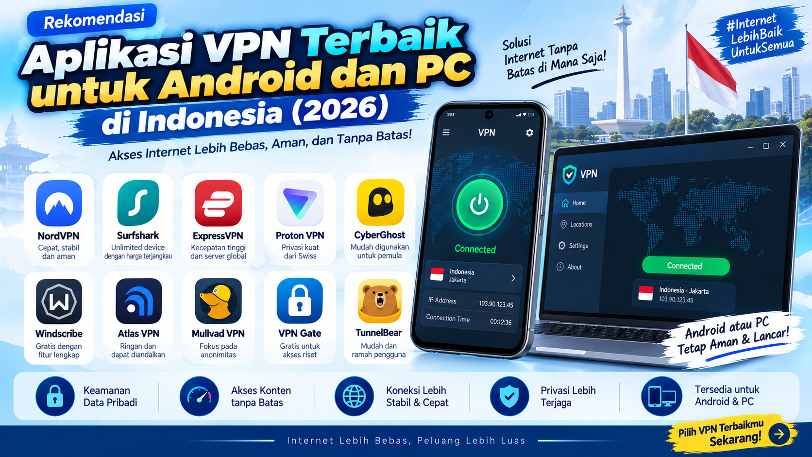 Aplikasi VPN Terbaik untuk Android dan PC di Indonesia (2026)