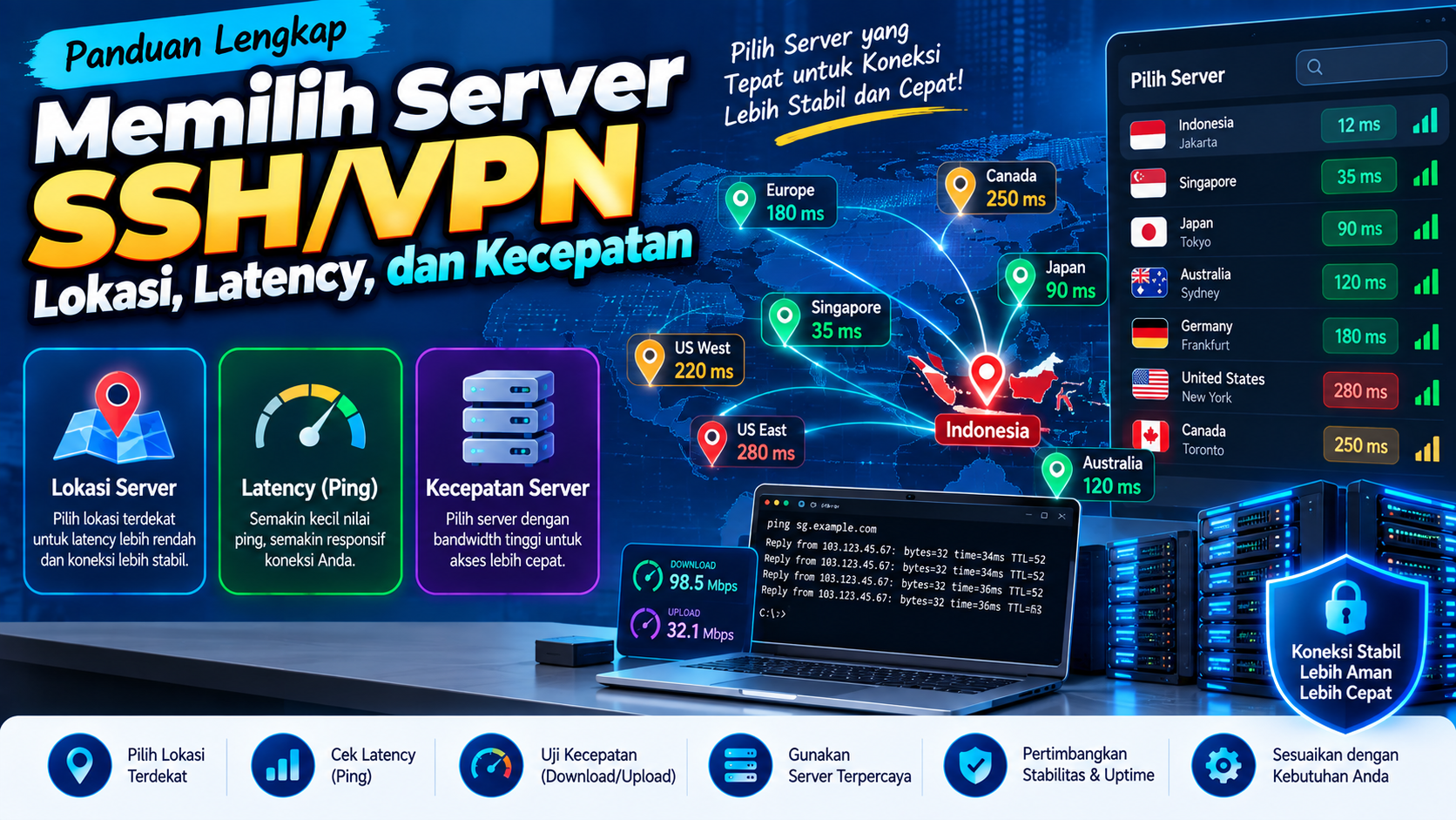Panduan Memilih Server SSH/VPN: Lokasi, Latency, dan Kecepatan